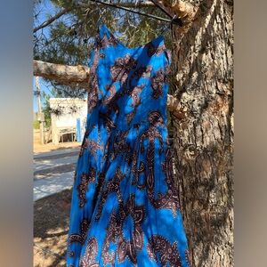 Anthropologie Blue and Brown Maxi Dress